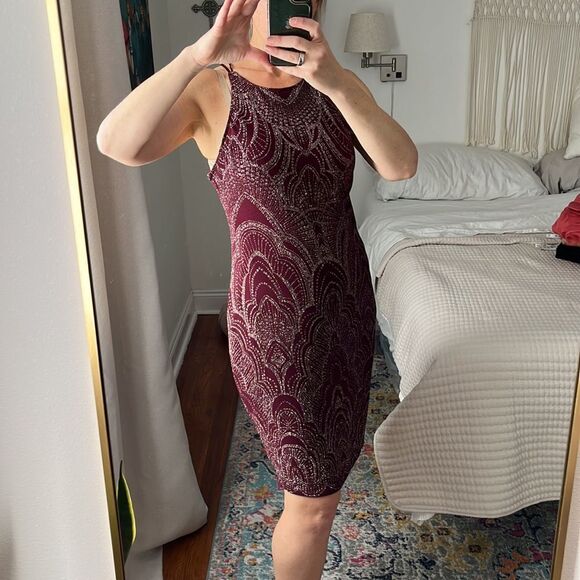 Jump Apparel Dress Juniors XL Burgundy Glitter Open Back - Picture 2 of 8